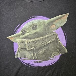 Large Mens Star Wars Groku Black Graphic T-Shirt, Small Fabric Flaw, Used.